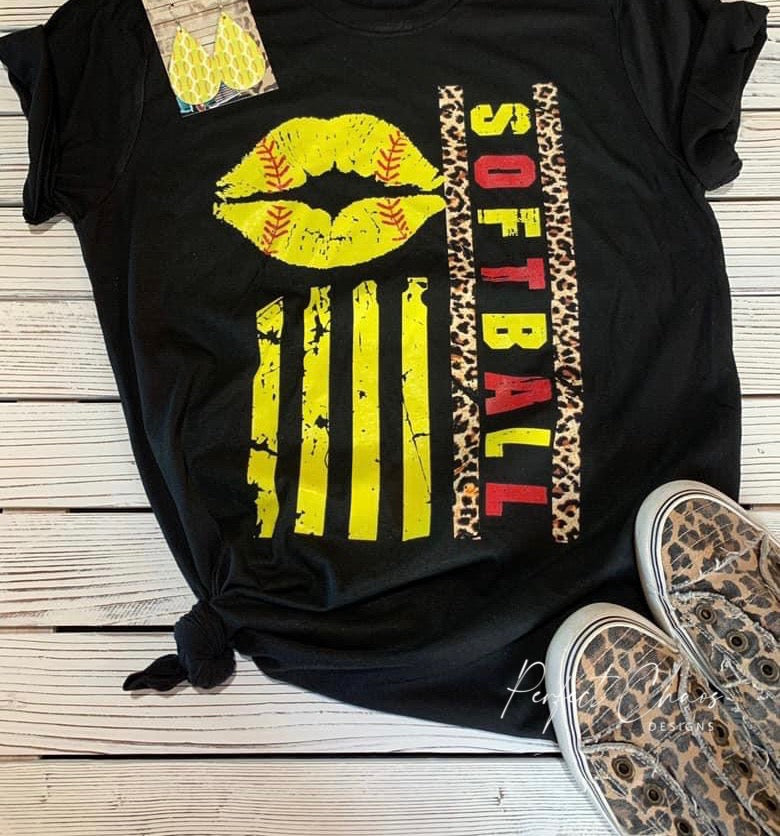 Softball lips with leopard print