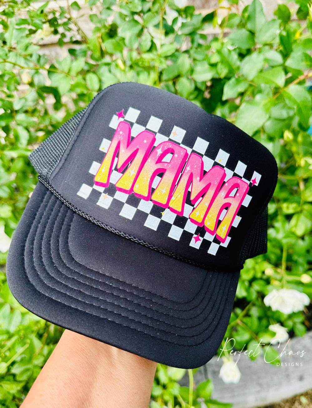 Mama Colorful Checkered Background Hat