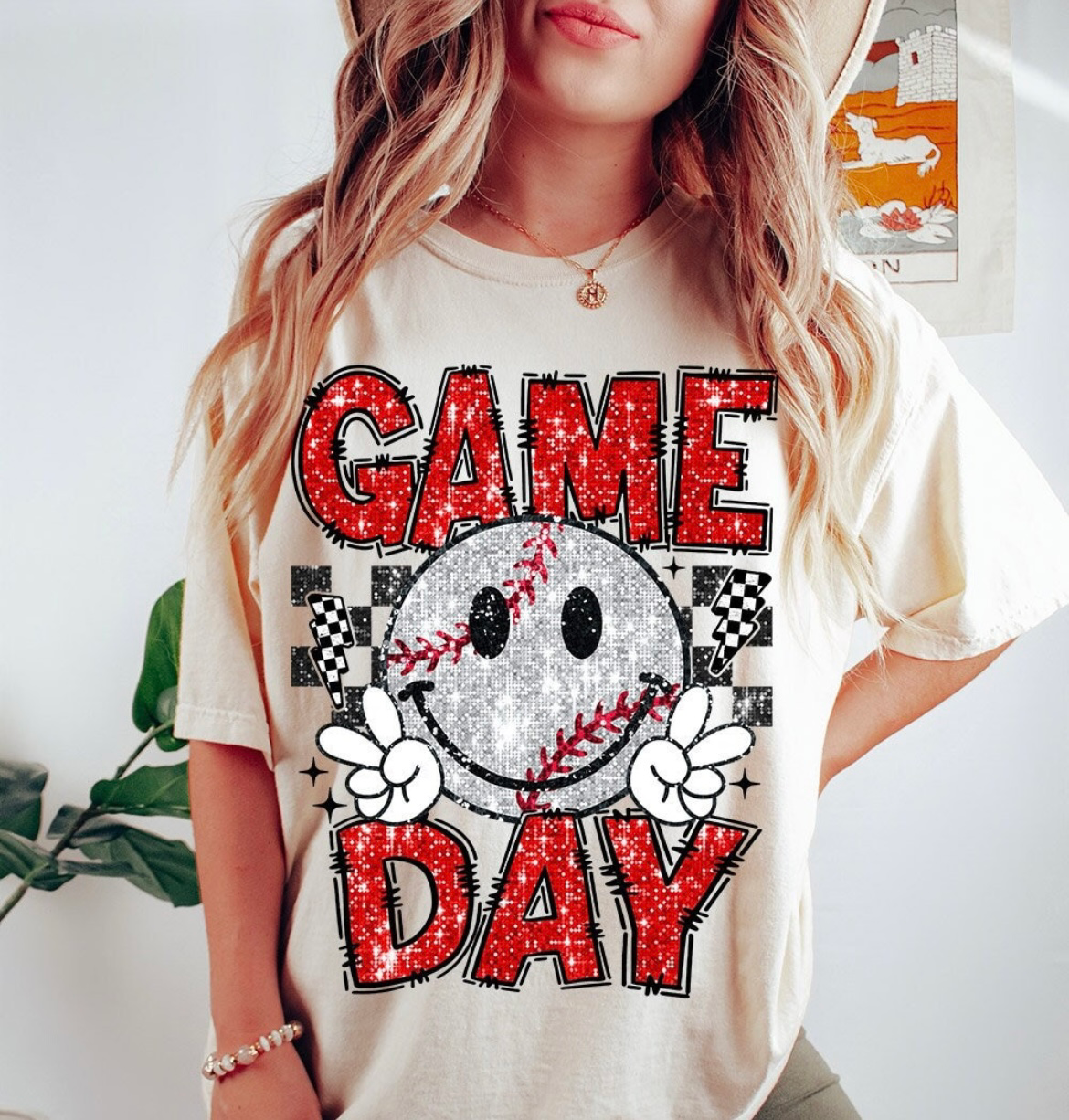 Game day Baseball Smiley - Glitter Like