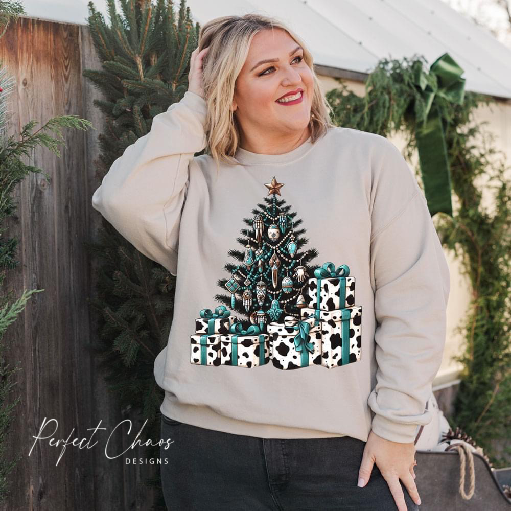 Cow Print Turquoise Christmas Presents