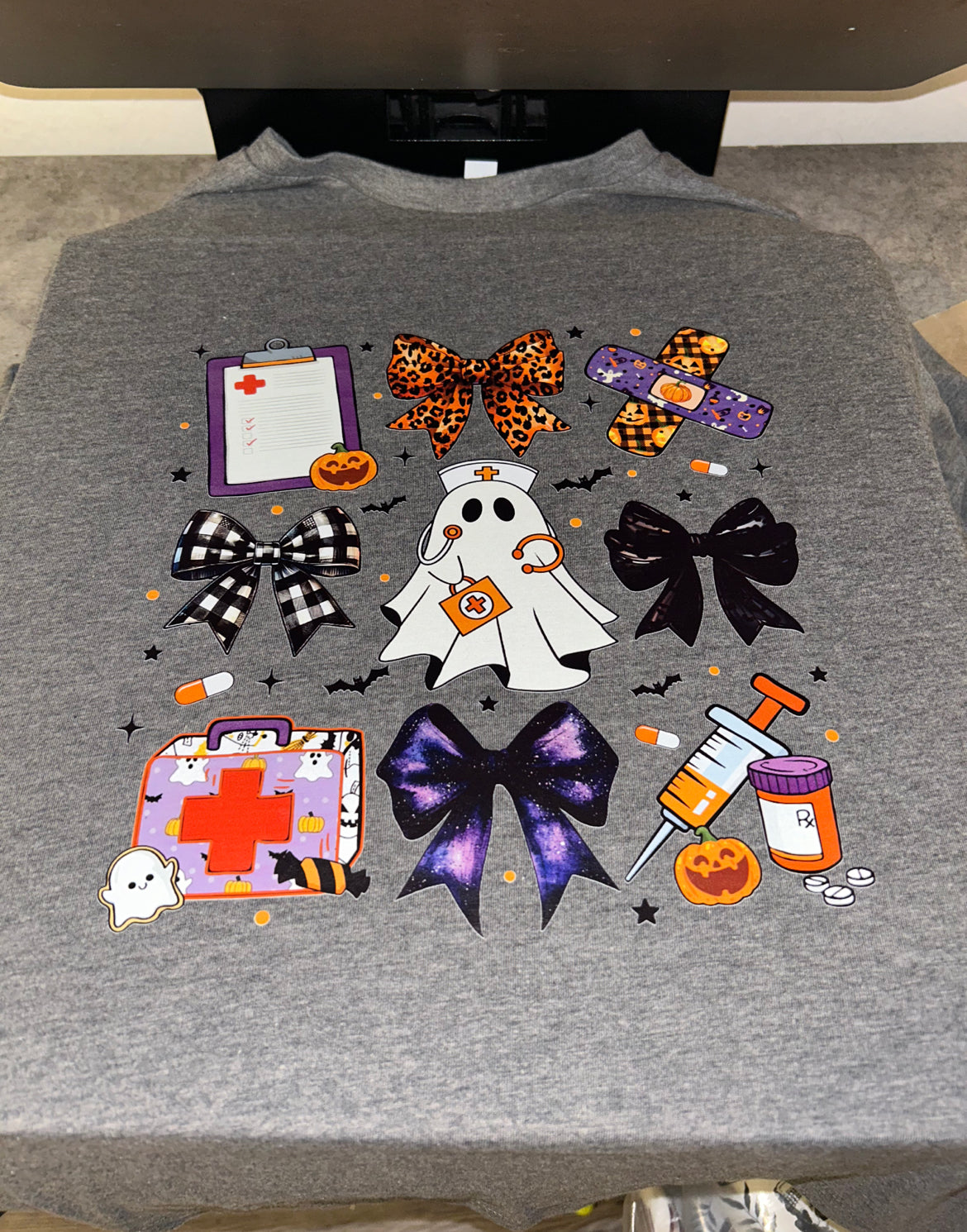 Halloween Ghost Nurse Bow Stacked