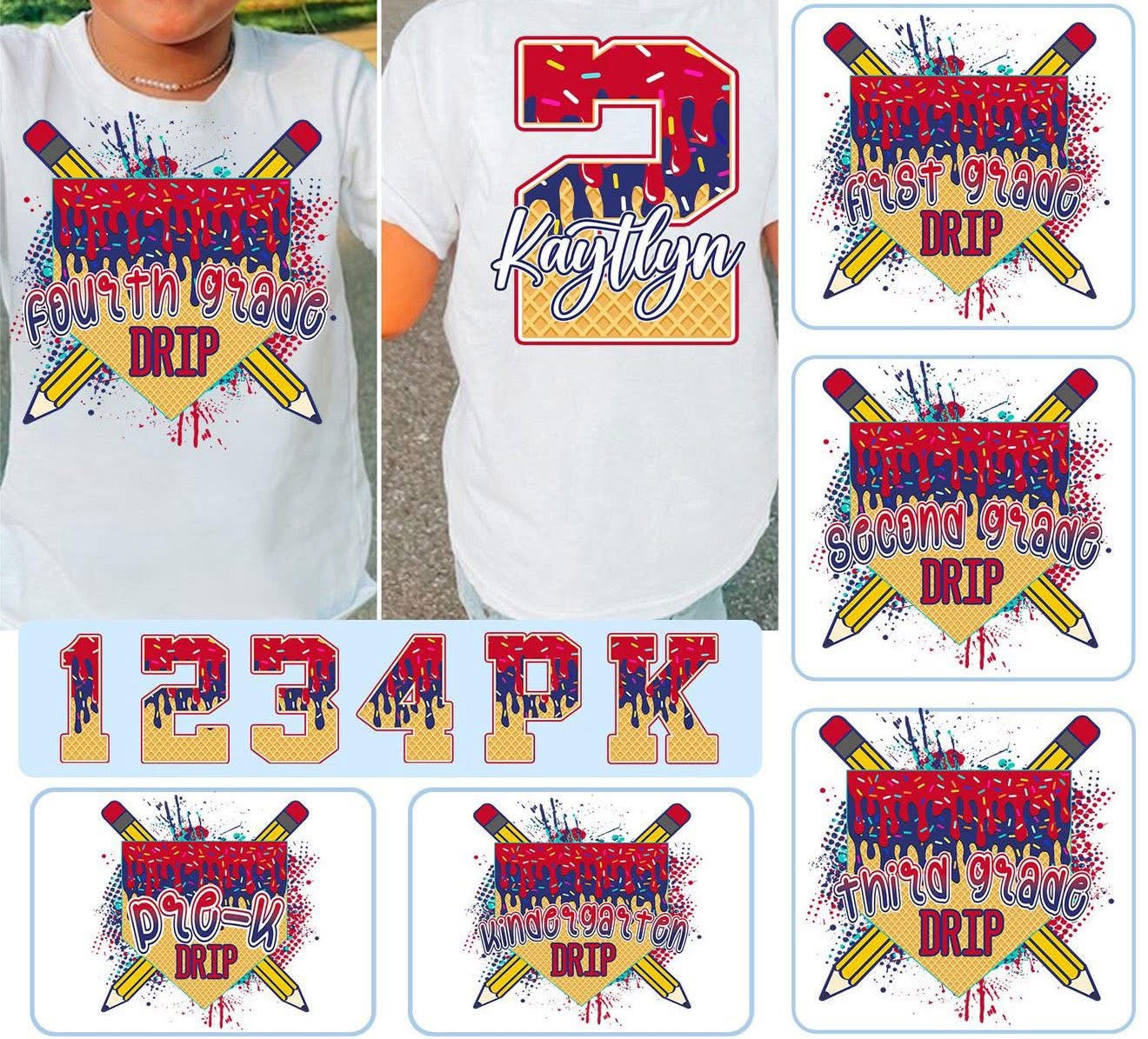 School Baseball Drip W/ Pencils + Red/Blue