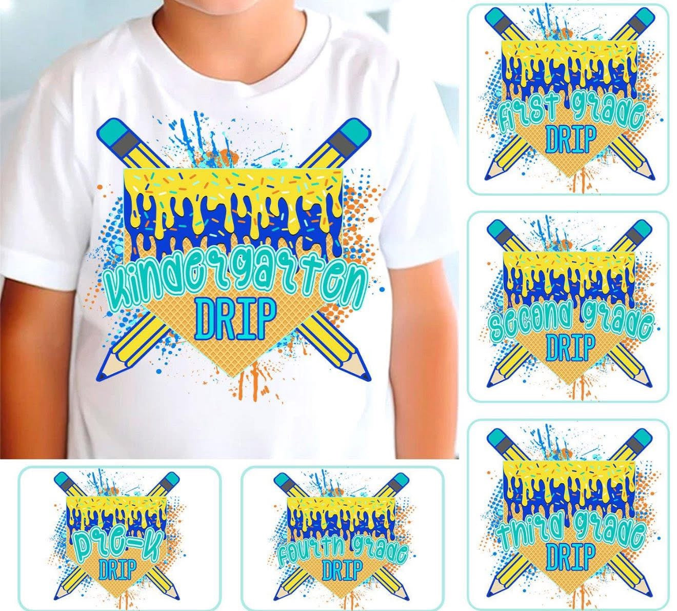 Baseball Drip School + Pencils - Blue + Yellow