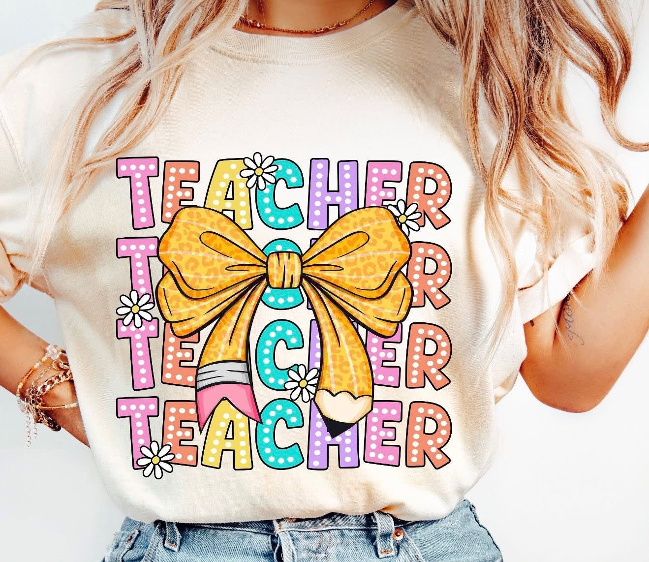 Teacher Stacked Pencil Bow