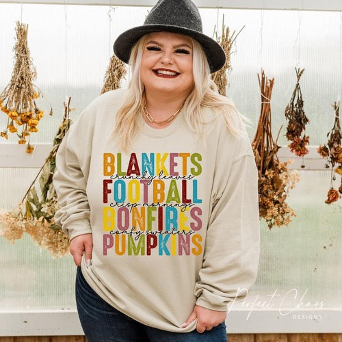 Blankets football bonfires pumpkins