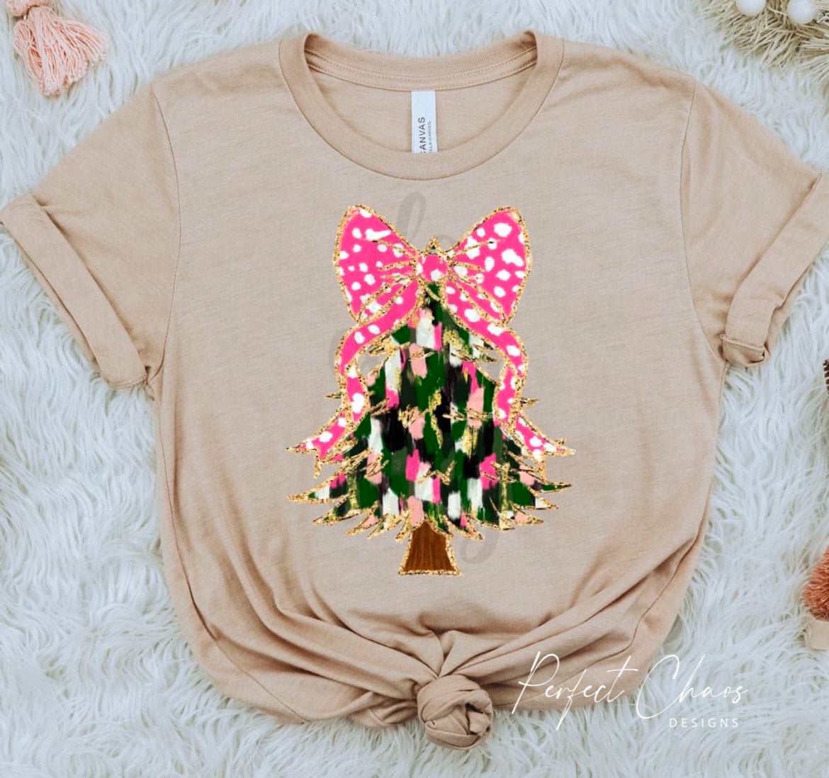 Pink Polka Dot Bow - Christmas Tree - Different Patterns