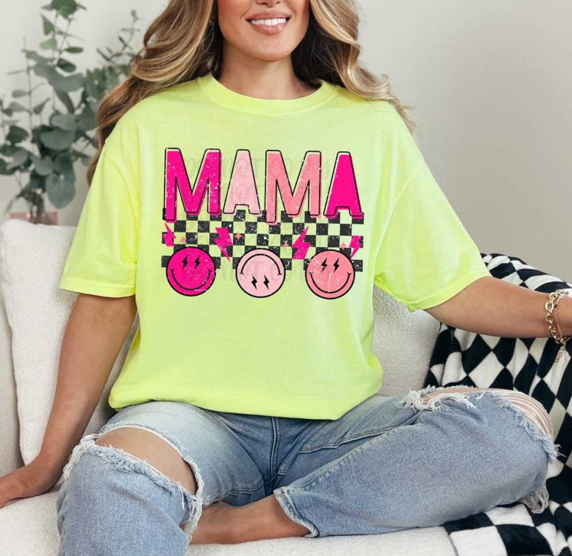 Mama Checkered Smiley Faces