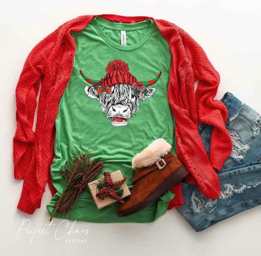 Shaggy Christmas Cow - Bows & Beanie