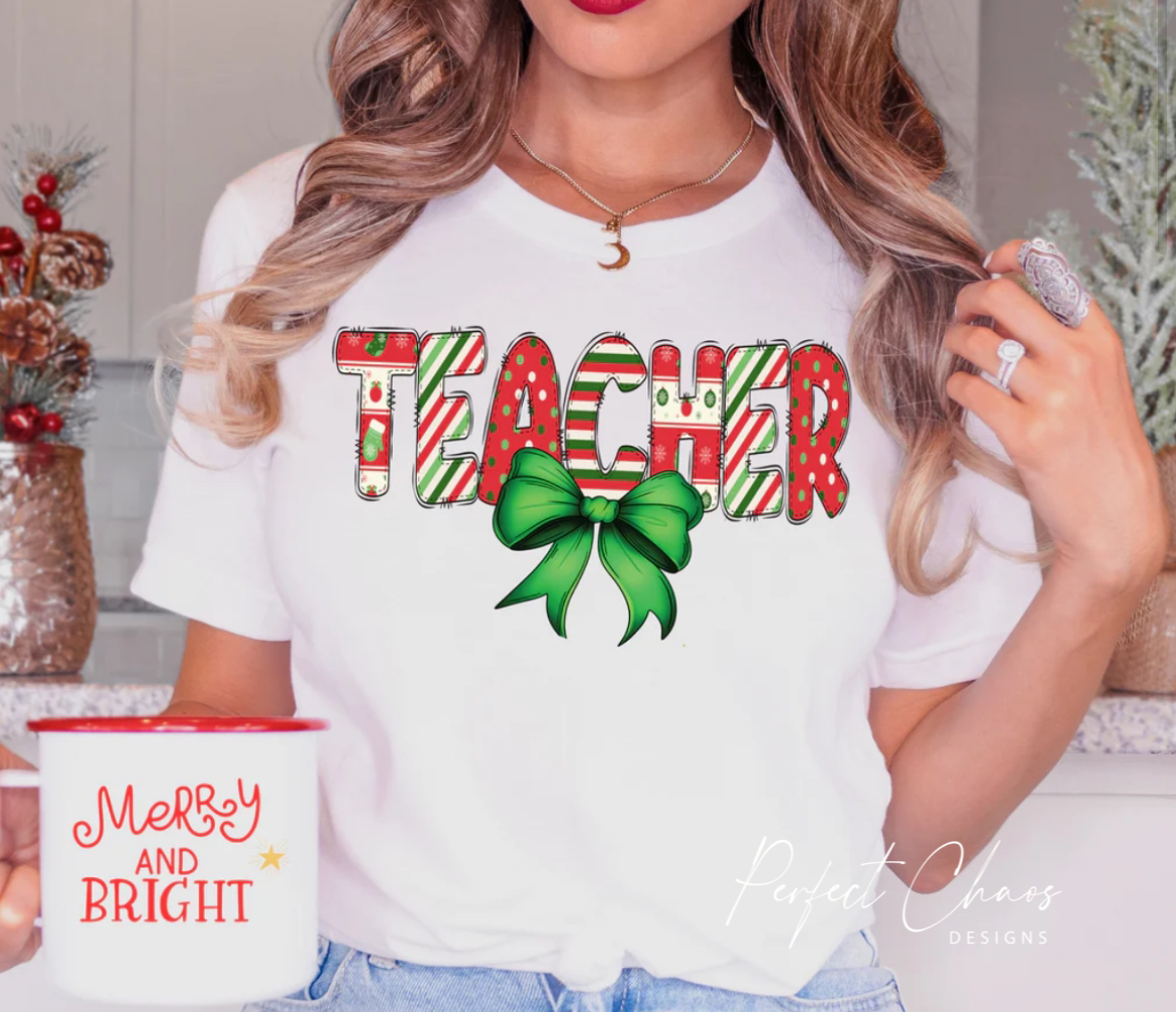 Polka Dot + Striped Christmas Custom Names + Bow