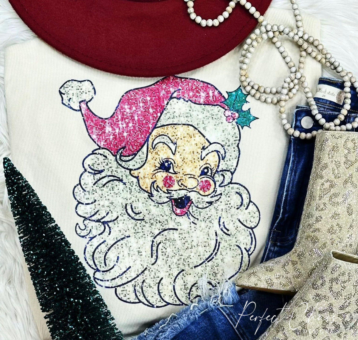 Santa Sequin Look - Pink Hat