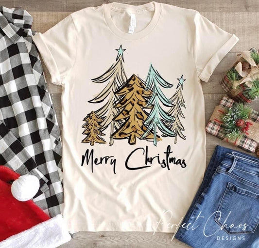 Merry Christmas Leopard + Blue Star Trees