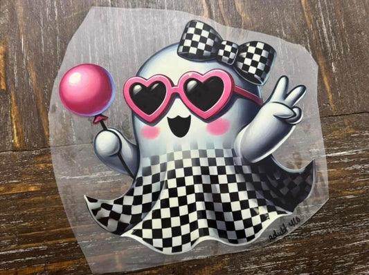 Checkered Ghost + Pink Bow