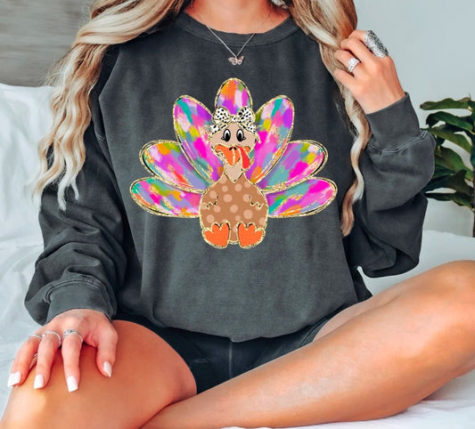 Pink Watercolor Bow Turkey
