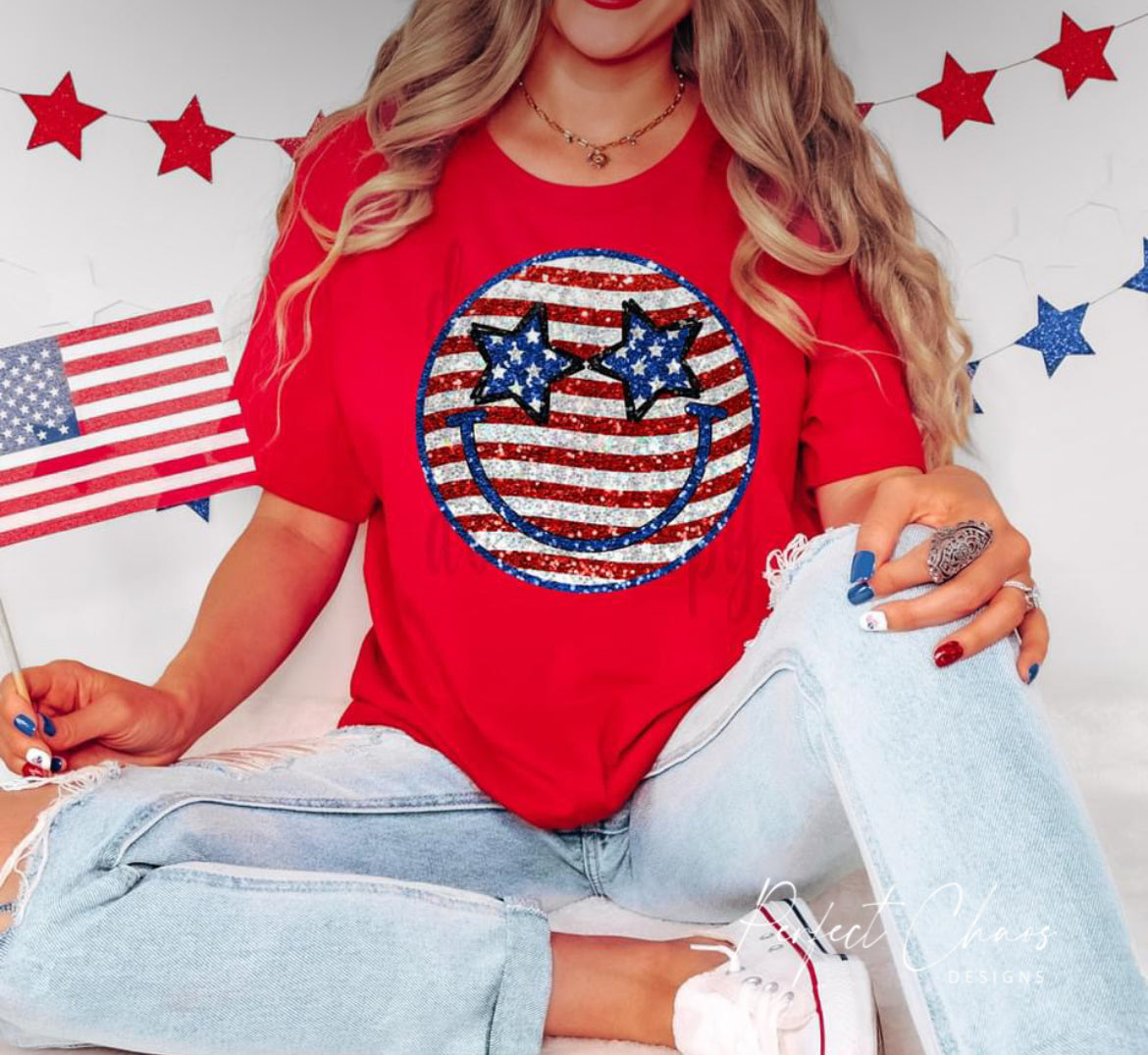 America Glitter Smiley Face