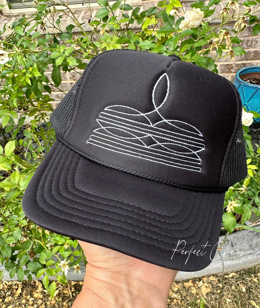 White Boot Stitch Embroidered Hat
