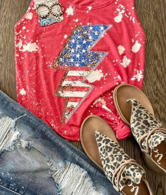 American Lightning Bolt Bleached Tank
