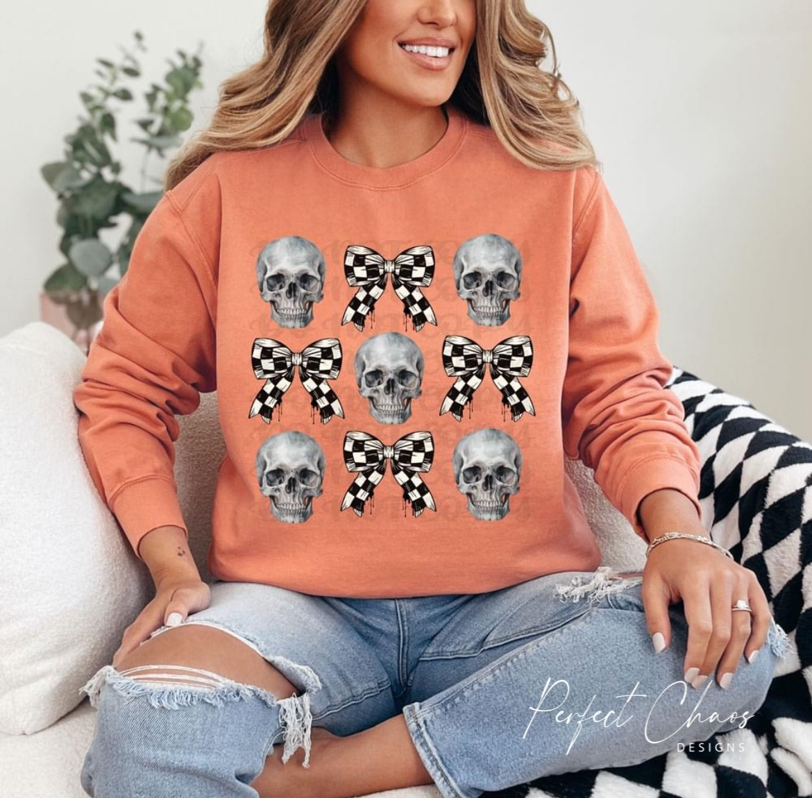 Checkered Bow + Skull Stacked
