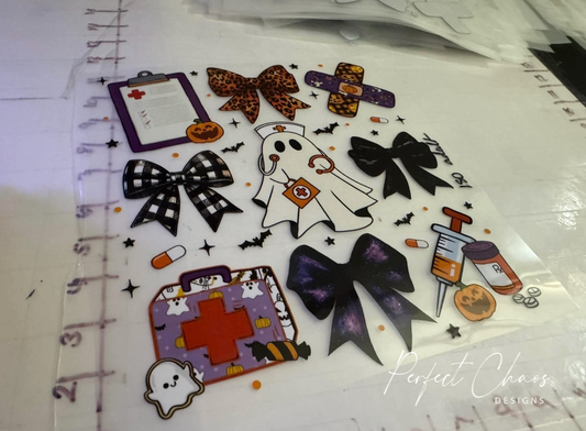 Halloween Ghost Nurse Bow Stacked
